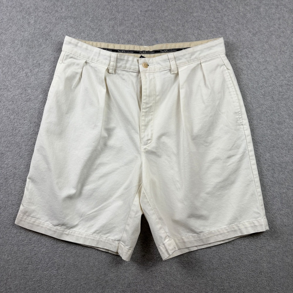 Vintage Polo Ralph Lauren Tyler Shorts Mens 34 White Pleated High Rise Cotton